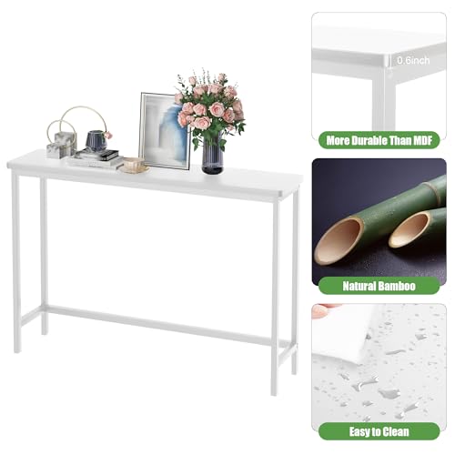 VASMIA Console Table, Entryway Table, Narrow Sofa Table, 39" Bamboo Hallway Table for Entryway, Living Room, Bedroom, Foyer, White VASMIA