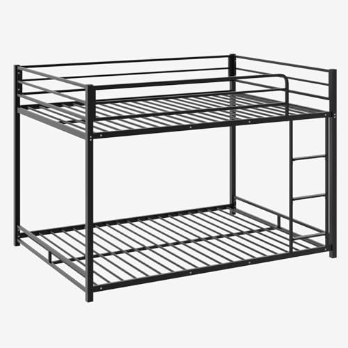 Bonnlo Full Over Full Metal Bunk Bed, Twin Size Frame with Ladder & Safety Guardrail, Low Profile Space-Saving Design, Ideal for Kids & Juniors, Mattress Not Included (Black) Bonnlo