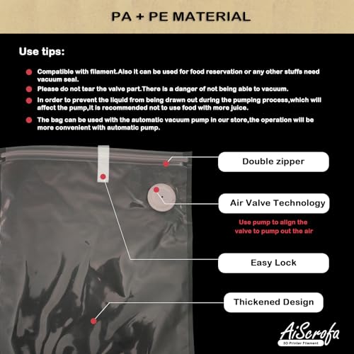 AiScrofa Filament Storage Bag Vacuum Kit with Two Sizes - 19 PCS Cleaning Drying Sealed 10 Bags for 3D Printer Filament with Desiccants/Humidity Indicator (Vacuum Bags Kit 1 Pack(only Bags) AiScrofa