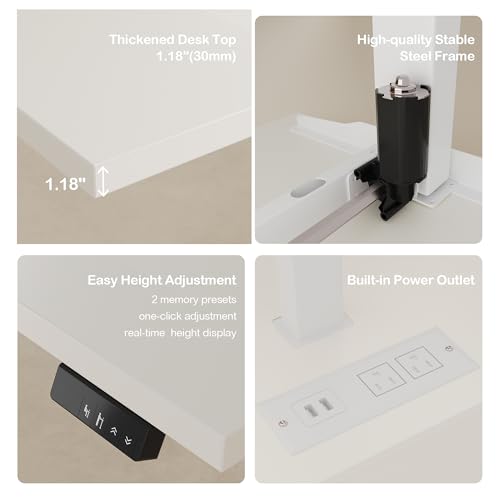 ModernMate 63" Standing Desk with File Cabinet, Privacy Panel, AC/USB, 1.18" Desktop, Executive L Shaped Height Adjustable Desk, Electric Stand Up Table with 3 Drawers, White Rattan ModernMate