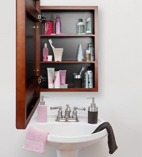 LuxyDecor Medicine Cabinets Mirror Modern Wall Mounted Mirror Cabinet Solid Wood with Storage 24" x 16" (Brown) LuxyDecor