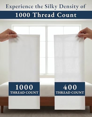 100% Egyptian Cotton Sheets King Size - 1000 Thread Count Silky Sateen King Size Sheets Set, Naturally Cooling & Breathable, Ultra-Soft Hotel Luxury Sheets with 15" Snug Fit Deep Pockets - White LANE LINEN