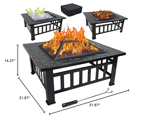 GasOne Fire Pit – 32-inch Outdoor Fire Pits – Metal Firepits for Outside Patio with Fireplace Screen – Elegant and Modern Fire Pit Table for Camping, Heating, Bonfire, Picnics - Outdoor Fire Pit Gas One