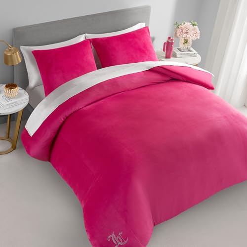 Juicy Couture Hot Pink Velour Full/Queen Comforter Set - 3 Piece Luxury Bedding Ensemble Juicy Couture
