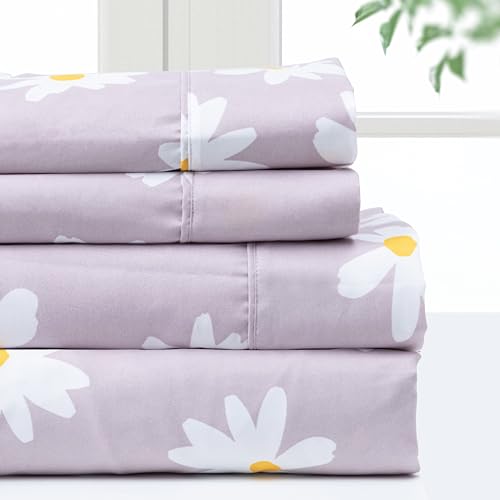 Pointehaven Bedding Full Bed Sheet Set- 4 Pieces Bedding- 100% Polyester Microfiber- Super Soft Easy Care Bed Linen Set - Breathable, Deep Pockets, Extra Soft (Full Daisy) Pointehaven