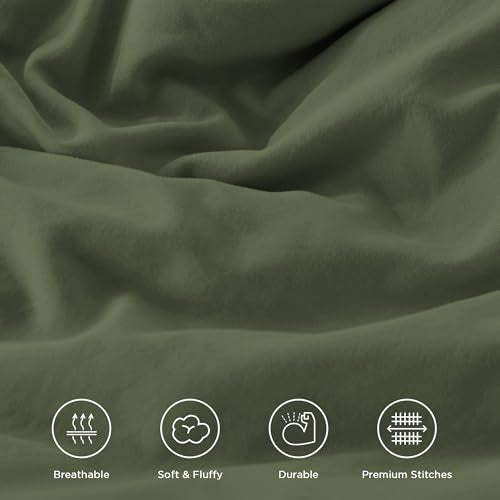 Andency Olive Green Twin Size Comforter Set (66x90Inch), 2 Pieces Fluffy Shabby Chic Ruffle Bedding Comforter Sets, All Season Soft Lightweight Bedding Set for Kids, College Dorm