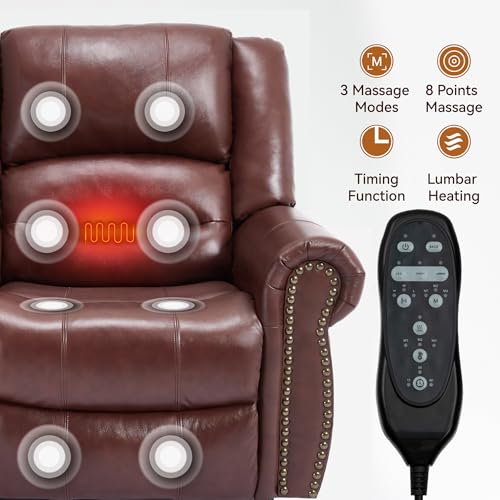 EZZUP Genuine Leather Power Lift Recliner Chair, Lazy Boy Recliner Chair with Charging Ports for Living Room Theater Seating, Electric Single Sofa with Round Armrest, Red