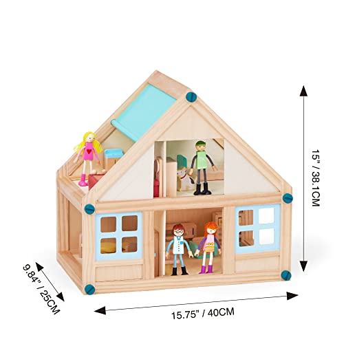 Olivia's Little World Kids Buildable Furnished Wooden Dollhouse for 3.5" Dolls Olivia's Little World