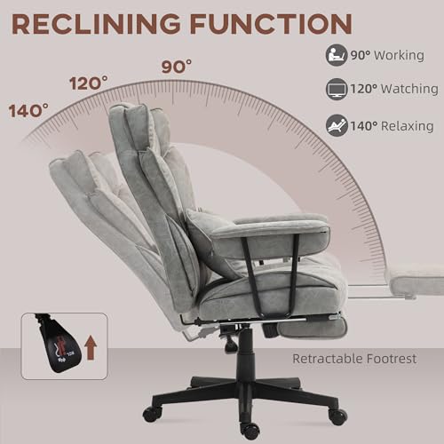 HOMCOM Executive Office Chair, 400LBS Big and Tall Office Chair with Foot Rest, Microfiber Computer Desk Chair with Lumbar Support, Reclining Function and Wide Seat, Gray HOMCOM