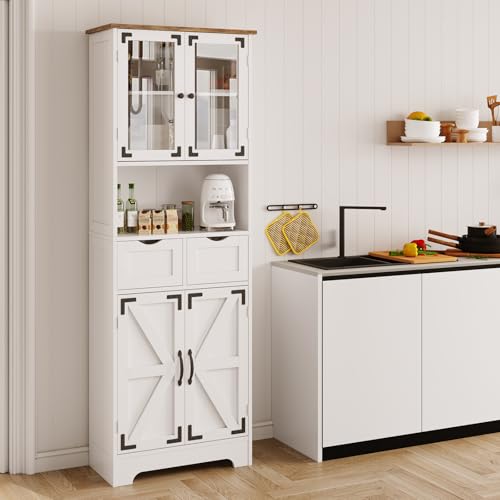 Maupvit 67" Tall Bathroom Storage Cabinet with 4 Doors & 2 Drawer, Freestanding Pantry Cabinet, Linen Storage Cabinet with Adjustable Shelves for Living Room, Kitchen, White Maupvit