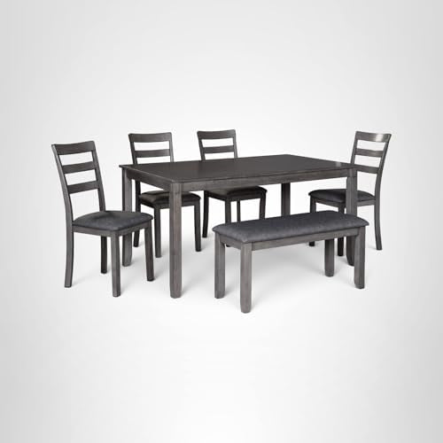 Signature Design by Ashley Bridson 6 Piece Dining Set, Includes Rectangular Dining Table, 4 Ladderback Chairs & Bench, Wood, 36" W x 60.13" D x 30" H, Gray Signature Design by Ashley