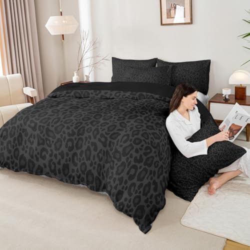 Castle Fairy Wild Animal Skin Print Bedding Set King Size,African Cheetah Wildlife Duvet Cover for Teens Adults,Leopard Print Comforter Cover Decorative Room,No Comforter Castle Fairy
