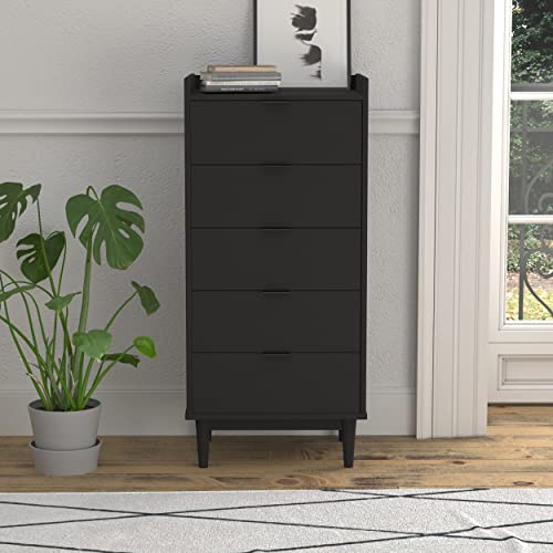 Walker Edison Blythe Scandi Minimalist 5-Drawer Solid Wood Dresser, 43 Inch, Black Walker Edison