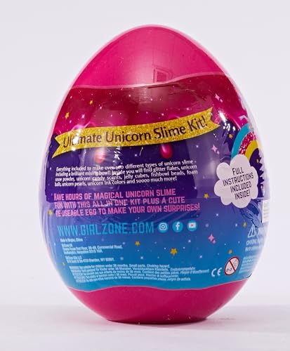 GirlZone Sparkly Unicorn Egg Surprise Slime Kit for Girls, Sensory Toys for Kids, Create Cloud Slime & Magical Unicorn Slime, Ideal Arts and Crafts Easter Gift for Kids Aged 7-12 Years Old GirlZone