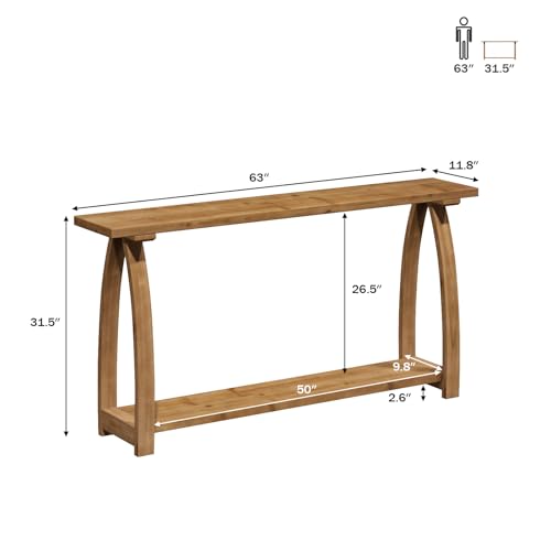 HOKYHOKY Solid Wood Console Table, 63" Long Farmhouse Entryway Tables Narrow Behind Couch Table with A-Shaped Curved Legs, Rustic Skinny Sofa Tables for Living Room, Hallway or Foyer HOKYHOKY