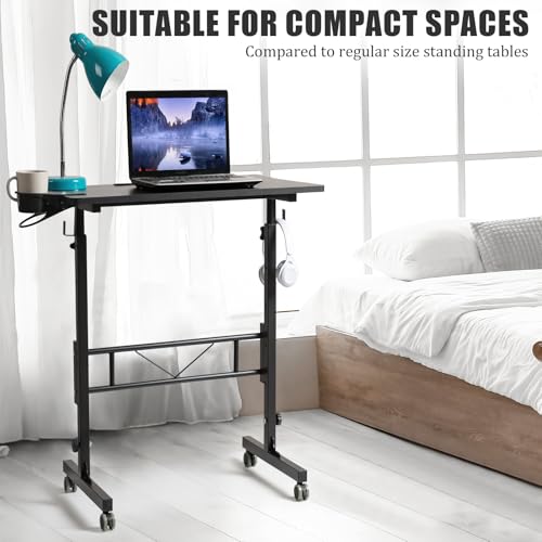 SIDUCAL Standing Desk Adjustable Height, Small Mobile Table with Wheels, Rolling Desk for Standing or Sitting, Portable Computer Desk for Walking Pad, Black SIDUCAL