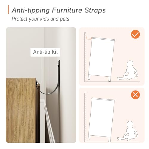 WAMPAT 63" W Large Buffet Sideboard Cabinet with Storages, Modern Buffet Table Coffee Bar Wine Bar Storage Curved Cabinet with 4 Doors for Dining Room, Living Room, Kitchen, Light Walnut WAMPAT