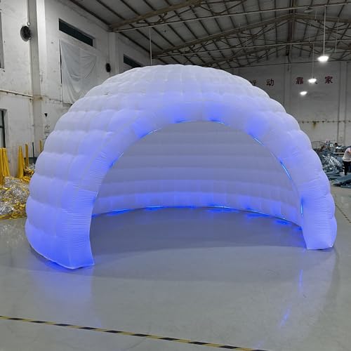 Striking Inflatable Igloo Dome Tent with Led Strips & Big Opening Outdoor Portable Nightclub Disco Igloo Party Wedding House White Oxford Air Marquee for Events (16.4Ft 5m D) YBZCHLM