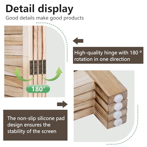 FDW 4 Panel Room Divider Folding Privacy Wooden Screen with Three Clever Shelf Portable Partition Wood Divider for Home Office, Natural Wood FDW