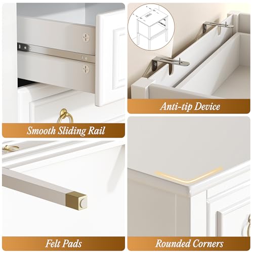 Huuger 27.6 Inch Tall Nightstand with Charging Station, USB-C Port, Larger Night Stand Set of 2, Bedside Table with 2 Drawers, 11.4 Inch Raised Legs, Side Tables End Tables, for Bedroom, White Huuger