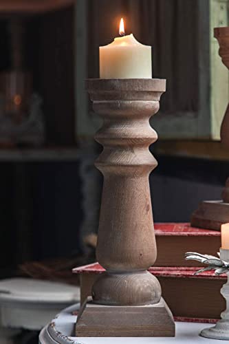 Wood Pillar Candle Holders 14 Inch Tall, Handmade Antique Brown Farmhouse Candle Holders for Pillar Candles, Natural Decorative Candlestick Holders, Rustic Candle Holders for Table Centerpiece SOFE