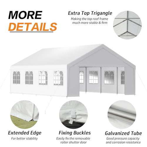 Aoodor 26 x 20 Ft Heavy-Duty Party Tent with Church Window Sidewalls, Waterproof & Weather-Resistant Large Marquee Tent for Parties, Wedding, Barbecues, Outdoor Events, White Aoodor