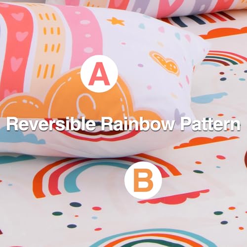 A Nice Night Bedding 6 Pcs Cartoon Rainbow Bedding Set with Smile Sun Printed for Boys Girls Bed Comforter Sets (White, Twin) A Nice Night