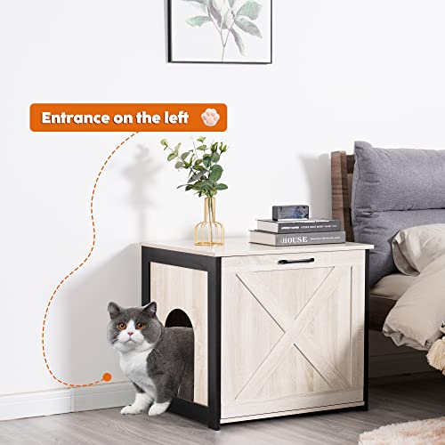 DWANTON Cat Litter Box Furniture Hidden, Cat Litter Box Enclosure, Reversible Entrance Can Be on Left or Right Side, Indoor Cat Box Cabinet, Wooden Cat Washroom, End Table, Nightstand, Beige Dwanton