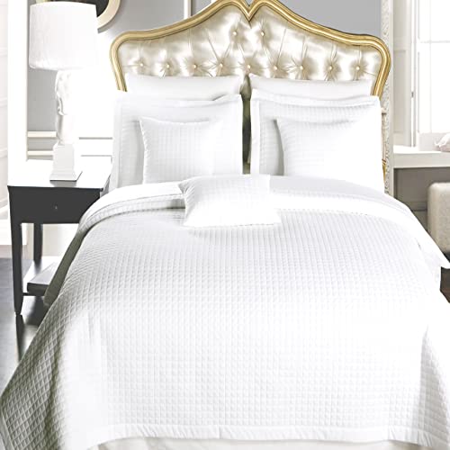 Royal Hotel Bedding Checkered Style Soft and Plush Coverlet, 3PC Set Stitched Filled Bedspread, Extra Soft Bed Cover, Checkered Pattern Quilted Bed Quilt, White, Queen Royal Hotel Bedding