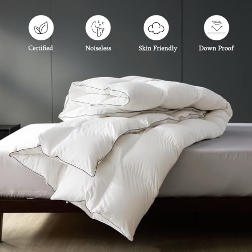 sleeprove Queen Size Down Comforter,Medium Weight All-Season Duvet Insert with 8 Loops,Luxury Noiseless Bedding Comforter,White,90"x90" sleeprove