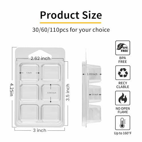 MGLIFEUL Wax Melt Container Clamshell Packaging Mold Box Stand for Plastic Clear Empty Wax Candle Melt Tart Packaging Cube Container Clamshell Mold Holder Organizer Tray Empty Shape Bulk wth Lid