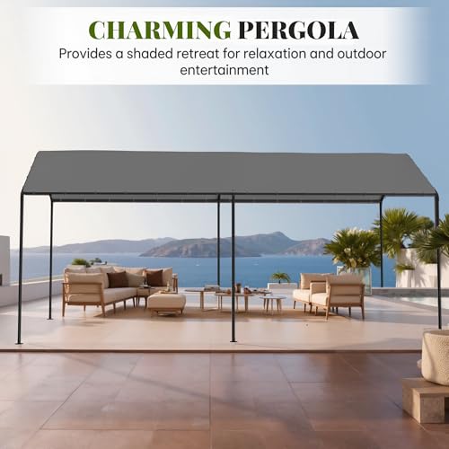Carport, 10‘ x 20’ Heavy Duty Portable Garage All-Season Car Canopy, Outdoor Garage Boat Shelter Carport Canopy Party Tent w/Water-Resistant Tarp for Backyard (Grey, 10' x 20' /no Side) Phonjoroo