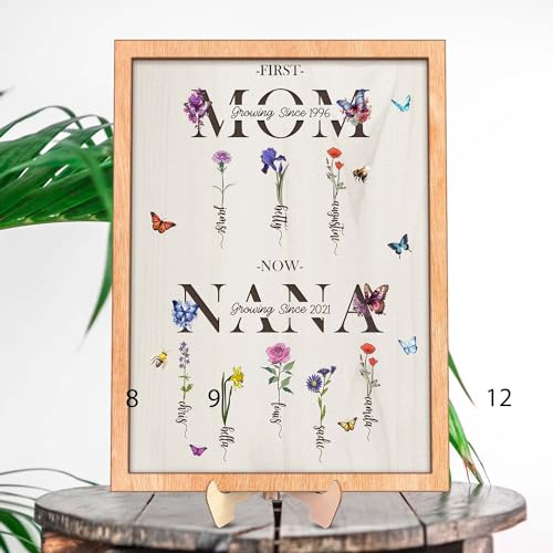 First Mom Now Nana Customized Birth Month Flower Wooden Plaque, Personalized Mothers Day Gifts, Mother's Day Gift, Gift for Mom, Grandma's Gift, Grandma's Garden Sign V-DECORPARKS