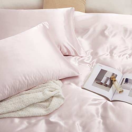 Counfeisly 3 Pieces Satin Full Fitted Sheet & Pillowcase Set, Luxury Silky Soft Satin Bed Sheets with 1 Deep Pocket Fitted Sheet - 16" Deep Pocket Sheets, 2 Pillowcases, Blush Pink Counfeisly