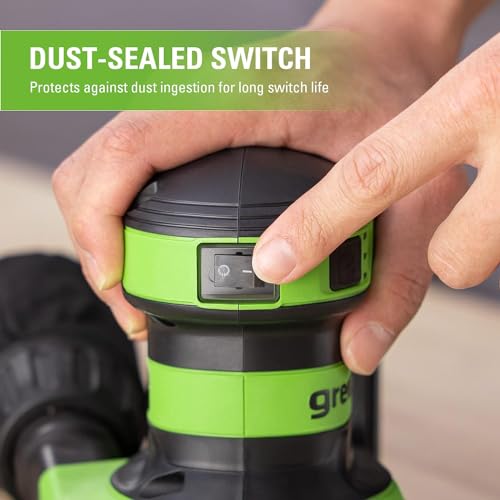 Greenworks 24V Cordless Orbital Sander, 5" Random Sanders Variable Speed, 11000 OPM, 3 Sandpaper Sheets, with 2Ah Battery and Charger Greenworks