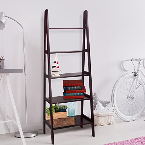 Espresso 5-Shelf Ladder Bookcase - 72-Inch Stylish Storage Solution Casual Home