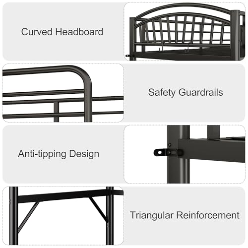 Decofy Metal Loft Bed Twin Size, Twin Loft Bed with Bedside Caddy, Convertible Ladder & Full-Length Guardrails, Space-Saving & Noise Free Design, No Box Spring Needed, Loftbed Frame for Teens Adults Decofy