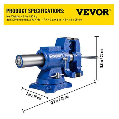 VEVOR Bench Vise 6 Inch, Double Swivel Rotating Heavy Duty Vise Head/Body Rotates 360°,Pipe Vise Bench Vices 30Kn Clamping Force,for Clamping Fixing Equipment Home or Industrial Use VEVOR
