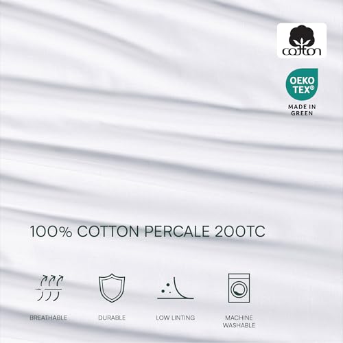 Lacoste 100% Cotton Percale 4-Piece Sheet Set – Cool, Crisp, Matte, and Durable, Oeko-Tex Certified – Solid, White, Standard King Lacoste