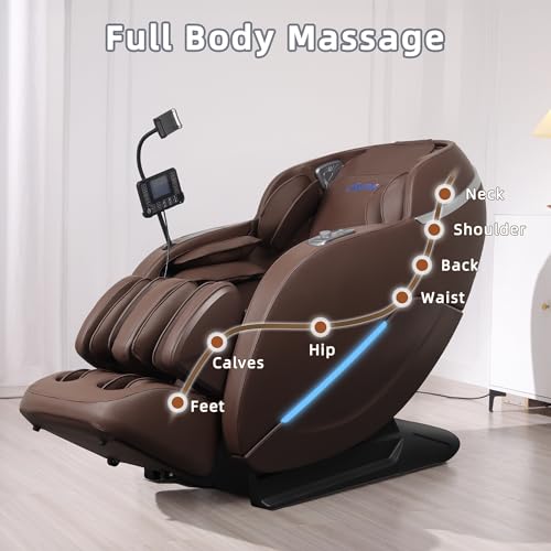 MYTHIA 2026 A303C Massage Chair, Full Body Zero Gravity Recliner with SL Track, Body Scan, 12 Auto Modes, Lumbar Heat, Bluetooth App, Wireless Charge, and Foot Rollers for Home and Office (Brown) MYTHIA