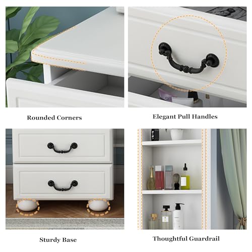 Runboll Elegant Vanity Desk with Lighted Mirror, 6 Drawer White Dressing Table Set for Bedroom, Features Adjustable 3-Color LED Lights, Perfect Makeup Vanity with Storage Runboll