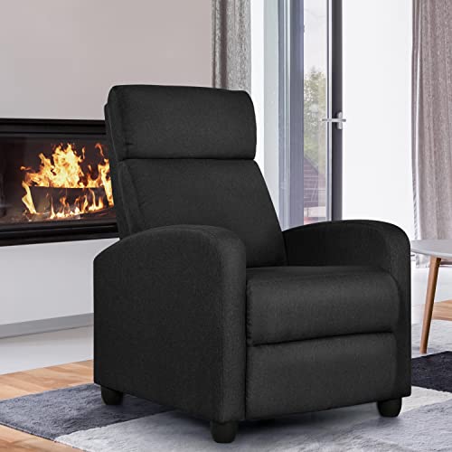Yaheetech 2-Seat Fabric Pushback Recliner Chair with Thick Seat Cushion and Backrest Reclining Chair for Living Room Home Theater Matte Black Yaheetech