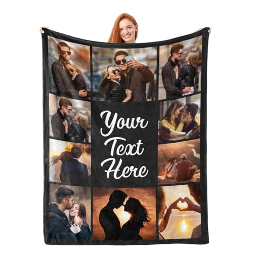 inkArts Custom Blanket with Photos Text Personalized Blanket Thows with Picture Customizable Blanket Photo Blankets Customize for Mom Dad Couple Girlfriend Boyfriend Wife Husband inkArts