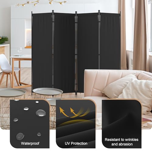 Room Divider, 4 Panel Folding Privacy Screen, 88” Portable Separating with 3 Metal Feet, Partition Room Dividers, Lightweight Freestanding Wall Divider Screen for Office Bedroom Hospital(Black) Phonjoroo