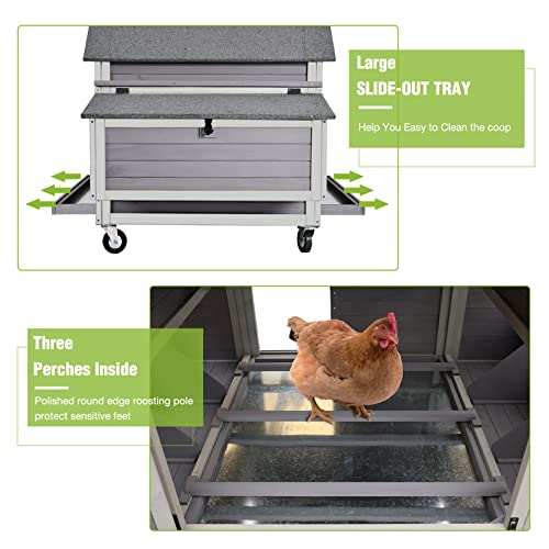 GUTINNEEN Chicken Coop Movable Large Duck Cage On Wheels Outdoor Rabbit Hutch Wooden Hen House with Two Nesting Boxes GUTINNEEN