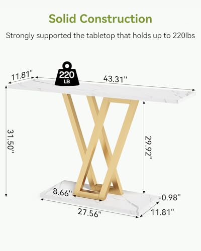 LITTLE TREE Console Table Hallway Table for Entryway 43 Inch Sofa Table Entryway Tables for Living Room, White & Gold LITTLE TREE