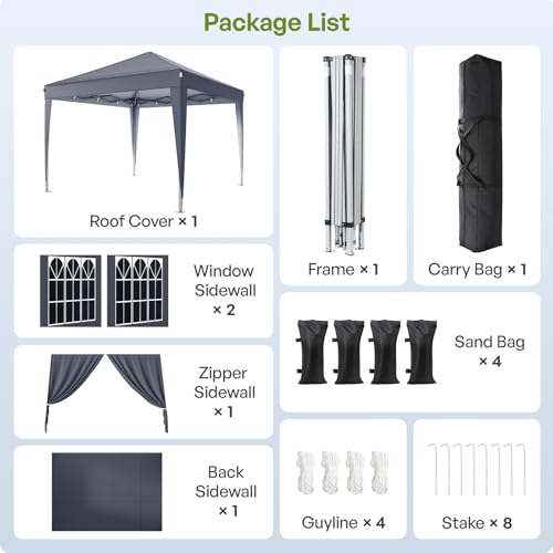Driftalia 10x10 Pop Up Canopy with Sidewalls, Outdoor Instant Canopy Tent with Carry Bag for Commercial Events, Camping, Backyard Parties - Dark Grey Driftalia