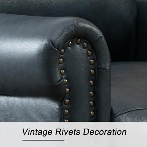 CANMOV Leather Recliner Chair, Classic and Traditional Push Back Recliner Chair with Comfortable Arms and Back for Living Room Bedroom Adjustable Single Sofa, Navy Blue