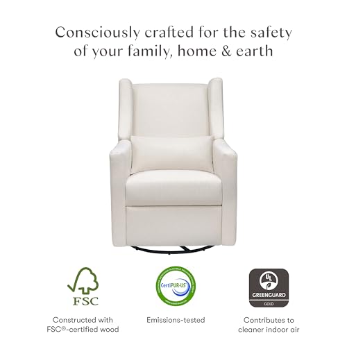Babyletto Kiwi Recliner and Swivel Glider in Performance Cream Eco-Weave, GREENGUARD Gold Certified, Manual Recline, Water Repellant + Stain Resistant Fabrics