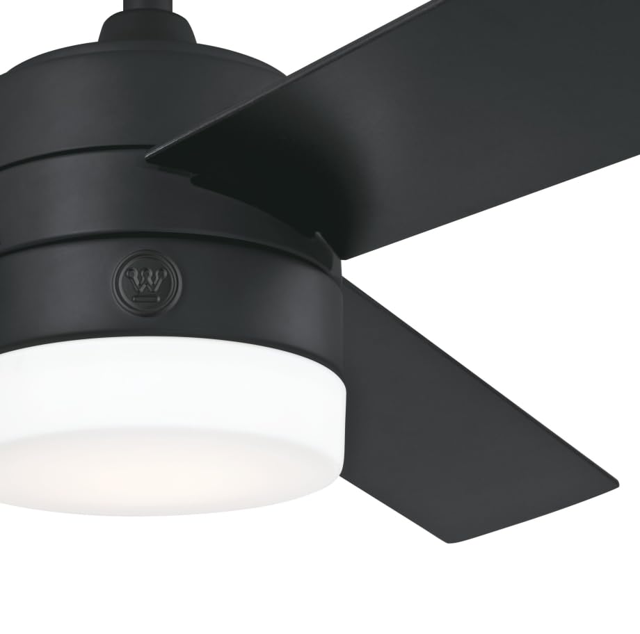 Westinghouse 7205900 Alta Vista, Modern LED Ceiling Fan with Light and Remote Control, 52 Inch, Matte Black Finish, Opal Frosted Glass Westinghouse
